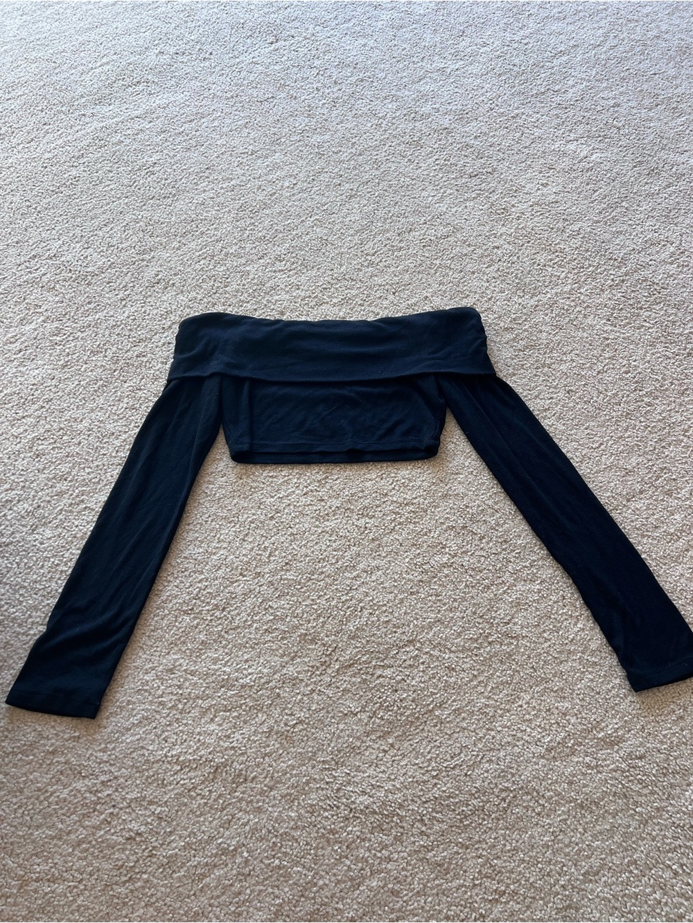 Garage Off-Shoulder Long Sleeve Crop Top - Black